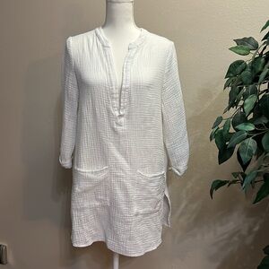 Kona Sol V-neck Cotton Tunic Swimsuit Cover-up White/Pockets size S